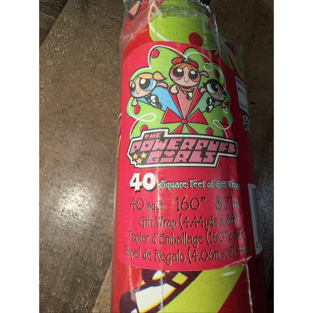 Vtg 2000 POWERPUFF GIRLS Christmas Wrapping Paper Roll 40 Sq Ft Toys R Us Excl